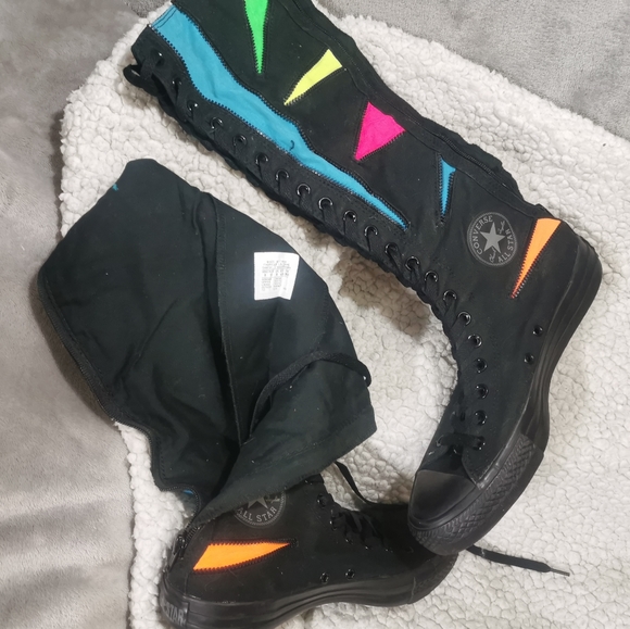 Converse Knee High Neon Lace Up Sneakers Side Zip - Picture 2 of 3